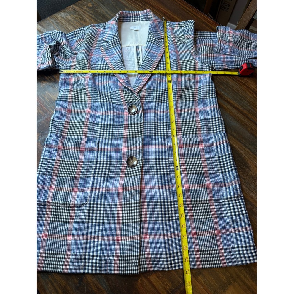 J. Jill Womens Blue Red Plaid Longline Cotton Blazer Jacket Size S BatleyMult - Picture 6 of 12
